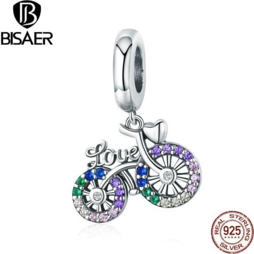 Real 925 Sterling Silver Bike Charms Bicycle Memory Love Beads fit BISAER Bracelets Bangles 925 Silver Jewelry Gift ECC1082