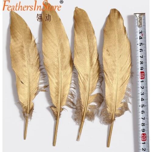 Gold Plating Goose Feathers 100pcs 15-20CM DIY Silver swan Feathers Assesoires Plume for handwork wall decor
