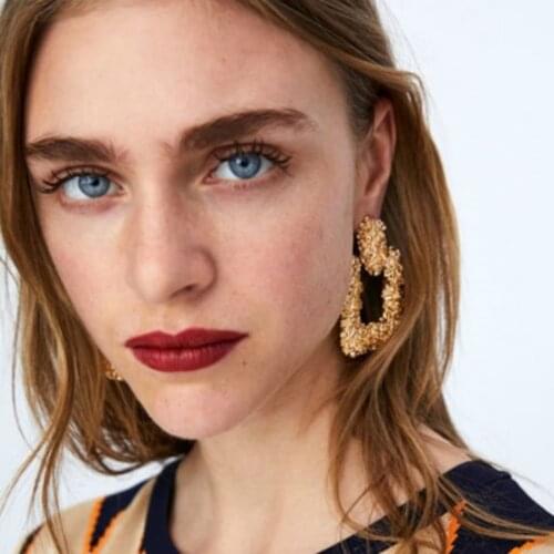 Simple Trendy Gold Color Geometric Hollow square Big Earrings For Women Lady Fashion Large Hollow drop Earrings set Jewelry