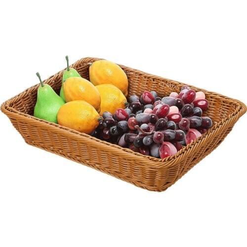 Rectangle Bread Basket Rattan Storage Basket Food Fruit Vegetable Serving Basket Supermarket Restaurant Display Tray