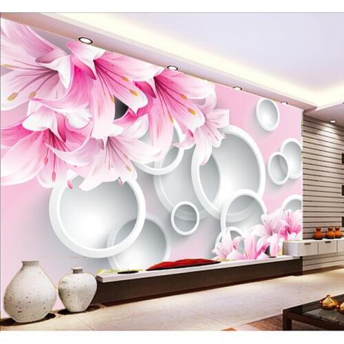Pink Tulip Flower Circle 3D Wall Murals Wallpaper for TV Background 3d Wall photo murals papel de parede 3D Papel wallcoverings