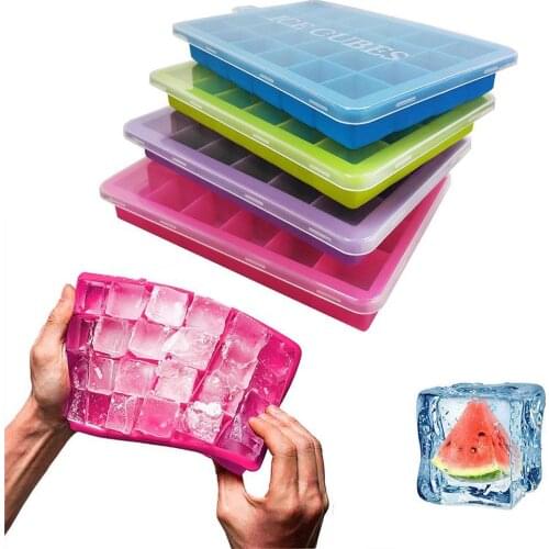Silicone Ice Cube Maker Trays With Lids For Freezer Box Maker Ice Lid Icecream With Fruit Cover Jelly Flexible Mold Mould T5X5