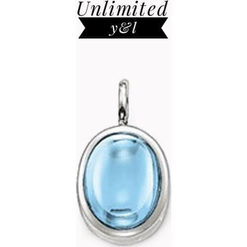 Blue Oval Crystal Stone Pendants Fashion Jewelry Silver Thomas Style DIY Necklace Accessories for Women Men Gifts