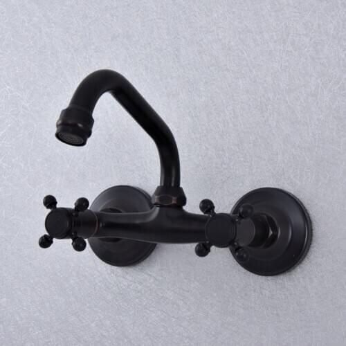 Bathroom Faucet Oil Rubbed Bronze Kitchen Mixer Tap Faucet Wall Mounted Dual Handle Hot And Cold Taps Nsf735