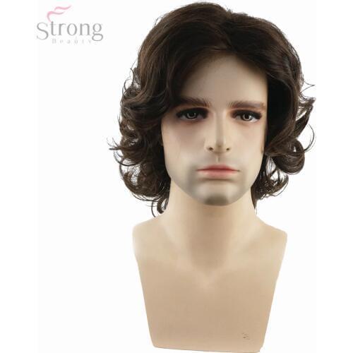 StrongBeauty Men Wig Brown Medium Curly Synthetic Natural Full Wigs