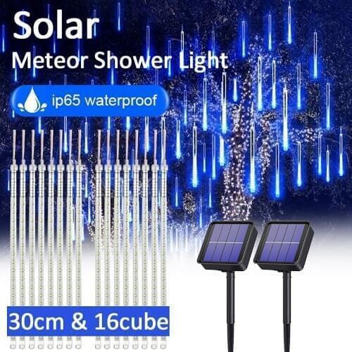 144LED/288LED Solar Meteor Shower String Lights 30CM Waterproof Xmas Decoration Light Falling String Lights for Party Xmas Lamps