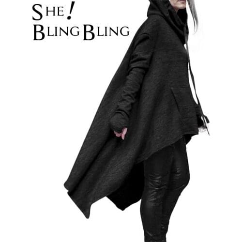 SheBlingBling Plus Size 4XL 5XL Autumn Loose High Low Hoodies Long Sleeve Women Hooded Sweatshirt Pocket Front Pullovers