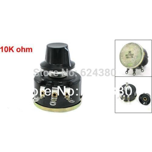 WX112(050) 10K OHM 5% 5W 10mm Screw Thread Single Turn Rotary Wire Wound Potentiometer Carbon Pot w Knob Cap 1k 2k2 3k3 47k