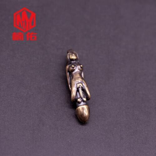 1PC Retro Brass Mini Funny Penis Naked Woman Pendant Paracord Beads Lanyard Pendants EDC Tool Portable Keychain Pendant