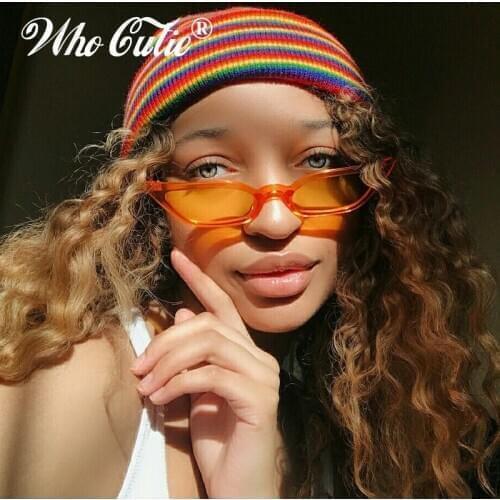 WHO CUTIE 2019 Small Rectangular Orange Sunglasses Women Brand Design Vintage Crystal Purple Narrow Frame 90S Sun Glasses OM519B