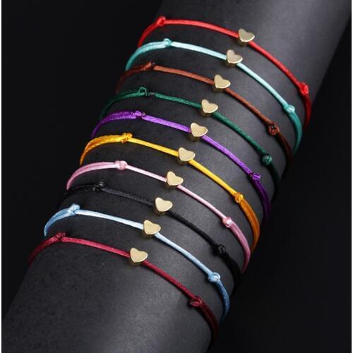 KEJIALAI Gold Color Heart Bracelet Handmade Jewelry Multicolor Rope Adjustable String Lucky Bracelet For Women Children