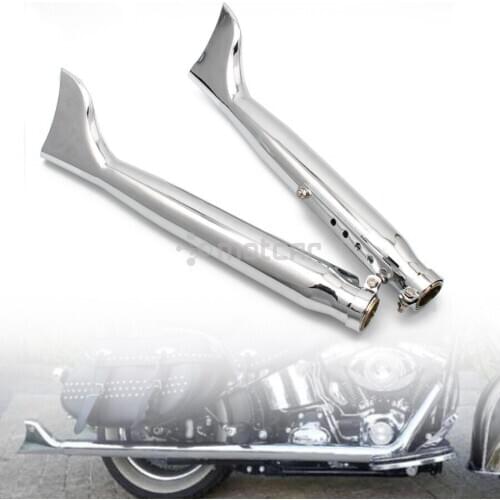 1set Chrome Motorcycle Fish Tail Style Exhaust Pipe Universal For Harley Bobbers Racing Bike Chopper Cafe Racer Vintage Silencer
