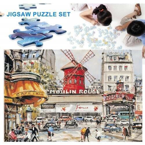 1 Set Jigsaw 1000 Pieces Moulin Rouge Paper Jigsaw Kids Adult Intelligence Puzzle Home Bedroom Decoration Stickers