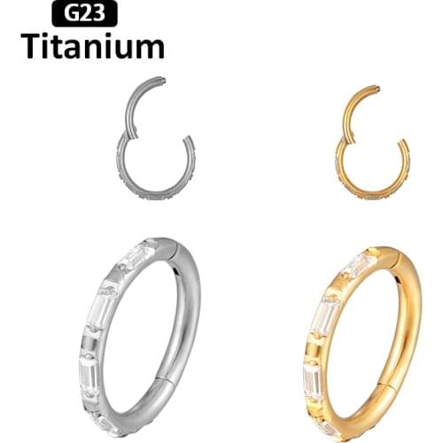 1PS NEW G23 Titanium Zircon stone hight Segment Rings Open Small Septum Nose Earrings Women Men Ear Nose piercing jewelry