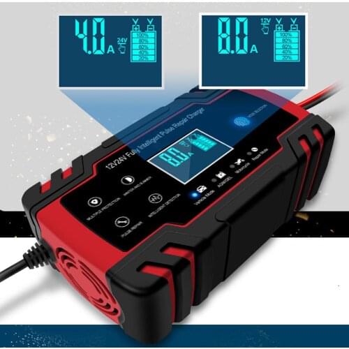 12/24V Red Car Battery Charger 8A Touch Screen Pulse Repair ABS Acid Digital LCD Display for AGM GEL WET Smart Fast Charger