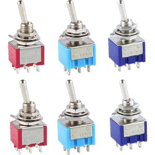 2PCS MTS-202 6 Pins 2 Positions Toggle Switch 6 Pin ON-ON Mini Toggle Switch For Switching Lamp Light ON-ON Switch 6A 125VAC