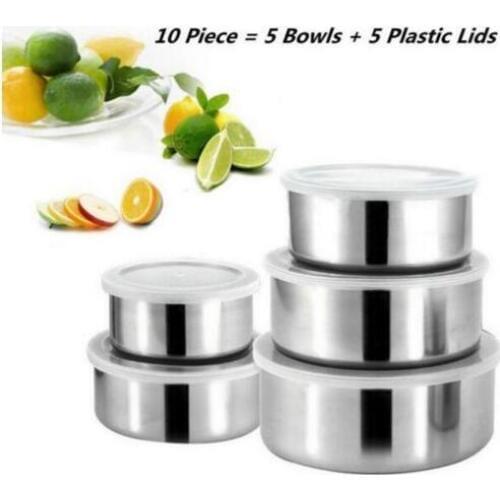 5pcs/lot Stainless Steel Mixing Bowls Box Ingredients Standby Bowl Food Container DIY Cake Bread Salad Mixer Tools 5Bowl + 5Lid