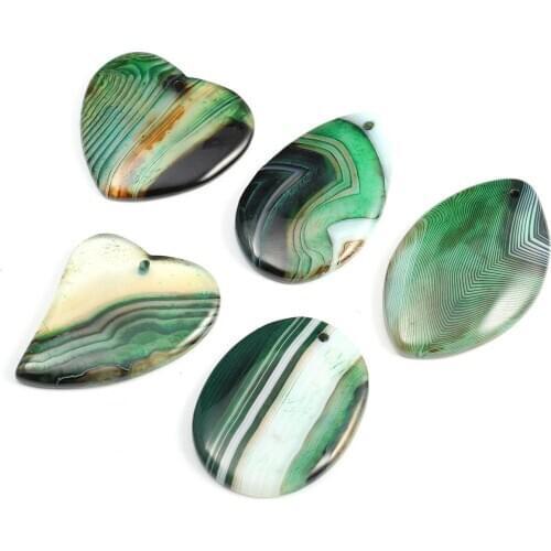 5pcs / Lot Green Striped Agates Pendant Reiki Healing Natural Stone Meditation Amulet DIY Jewelry Natural Stone Charms
