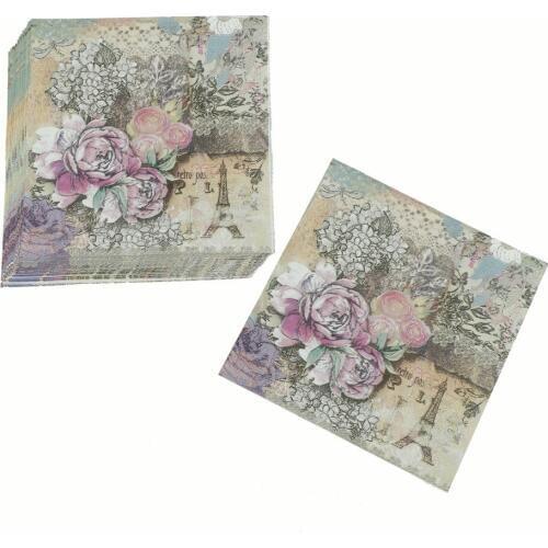 Printed Feature Rose Flower Paper Napkins Party Decoration Tissue Decoupage Servilleta disposable Napkin 33cm*33cm 20pcs/pack