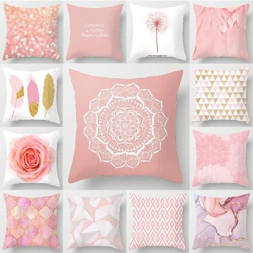 Roses Pink Swan Feathers Geometric Cushion Cover Modern Fashion Nordic Simple Pillowcase Home Decor Sofa Throw Pillows Cover