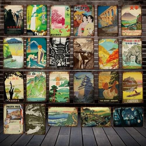 [ DecorMan ] Japan Cites Travel Metal Paintings Bar PUB Vintage Posters sticker Decor LT-1897