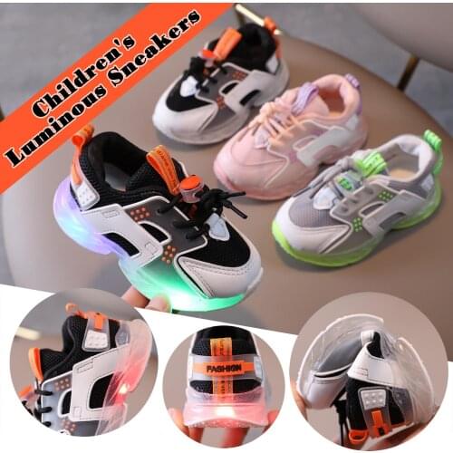 Led Child Run Shoe Baby Girl Shoes Luminous Sneakers Kids Sport Running Shoes Soft Sole Letter Light Up Boy Children Sneaker