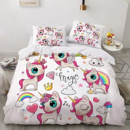 Kids Bedding Set for baby cartoon Bed linen set for home duvet cover sheet family sets Euro 200x220 cute magic unicorn
