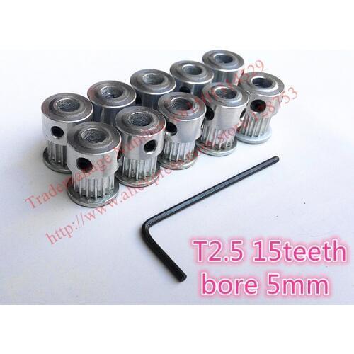 Hot Sale 10pcs 15 teeth T2.5 Timing Pulley Bore 5mm fit width 6mm T2.5 belt For RepRap Prusa Mendel Huxley CNC Free shipping