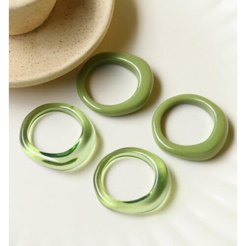 1Pcs New Korea Style Simple Sweet Candy Color Summer Green Resin Ring For Women Party Aesthetic Jewelry