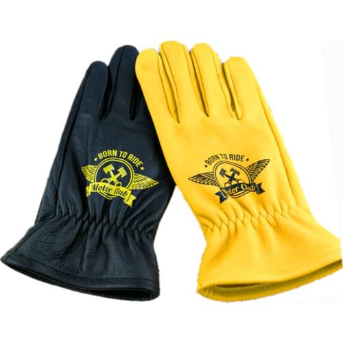 Motorcycle head leather gloves leather mens outdoor retro riding Plush warm cycling gloves winter and summer