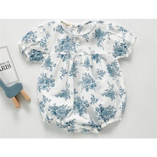 Summer Retro Baby Girls Romper Hand-painted Flower Infant Newborn Baby Jumpsuit Playsuit Baby Clothes