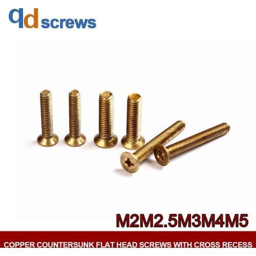Copper M2M2.5M3M4M5 Countersunk flat head screws with cross recess Phillips flat countersunk brass screw GB819 DIN965 ISO 7046