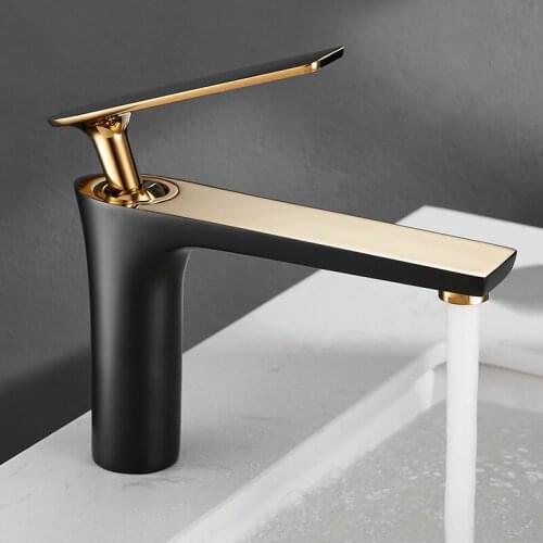 Copper Bathroom Basin Brass Sink Mixer Faucets Hot & Cold Single Handle Deck Mounted Lavatory Crane Water Taps Gold & Black