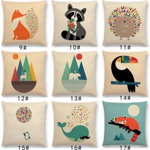 Latest Cute Cartoon Animals Unicorn Tigers Lion Hedgehog Raccoon Elephant Fox Toucan Cat Cushion Cover Sofa Throw Pillow case
