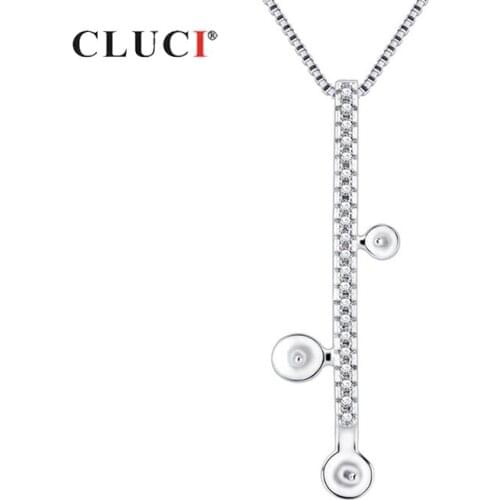 CLUCI 925 Sterling Silver Simple Long Strip Pearl Pendant Mounting Jewelry for Women Silver 925 Zircon Pendant Jewelry SP412SB
