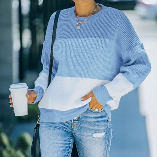Casual Color Patchwork Autumn Sweater for Women O Neck Long Sleeve Loose Pullovers Vintage Lady Tops Winter Knitwear Outfits