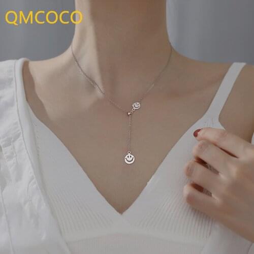 Korean Style 925 Silver Contracted Smile Face Tassel Chain Lady Personality Open Adjust Smile Clavicle Chain Neck Accessories
