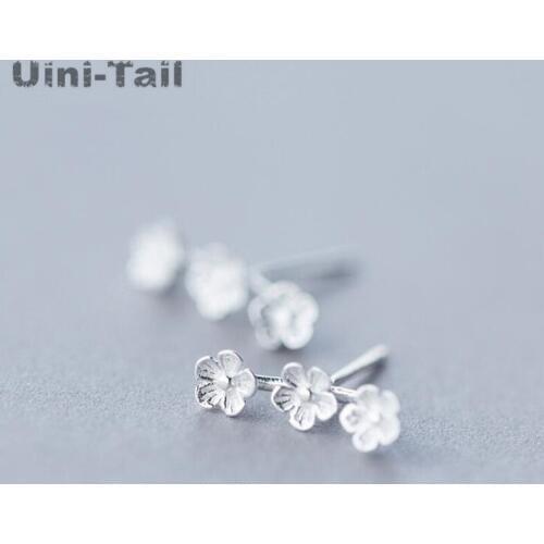 Uini-Tail 925 sterling silver handmade custom silver fresh peach flower cute flower earrings fashion tide flow Chinese style
