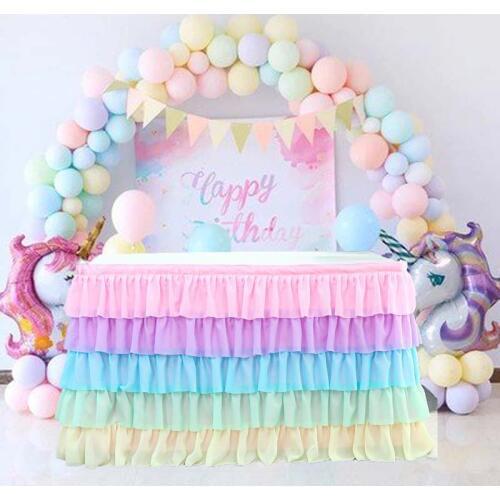 Table Skirt Elastic Mesh Tulle Table Skirt for Wedding Decoration Baby Shower Birthday Banquet Party Wedding Table Skirting