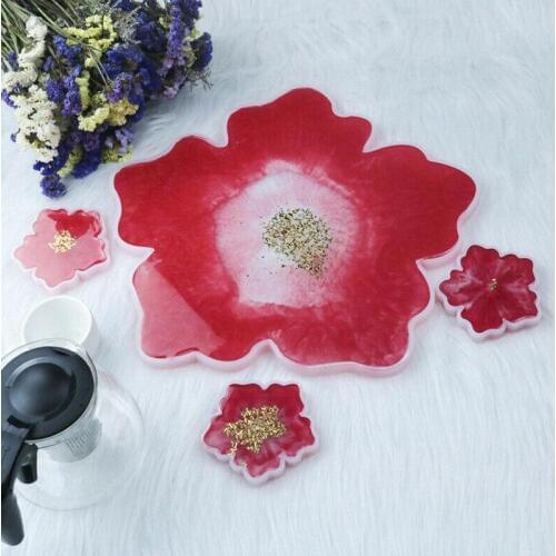 Flowers Shape Coaster Series Silicone Mold Epoxy Resin Ins Tea Tray Making Marble Mirror Model Tools Diy Hand Craft Table Stand