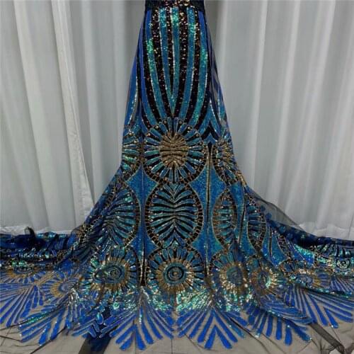 Blue Top Milk Silk Lace Sequins Embroiderd African Lace Fabric High Quality French Lace Fabric Nigerian Lace Fabric For Wedding