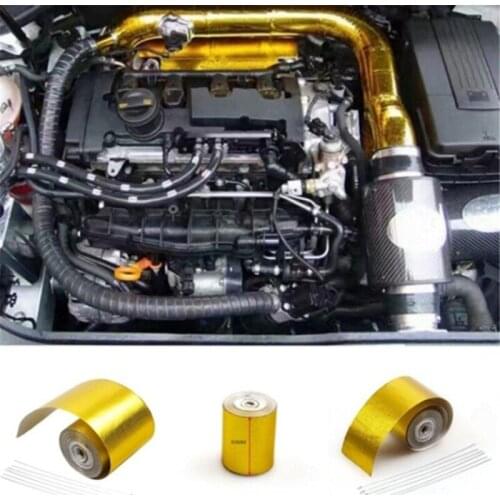 5mx5cm Fiberglass Heat Reflective Tape Gold High Temperature Heat And Sound Shield Wrap Roll Adhesive New Car Accessories