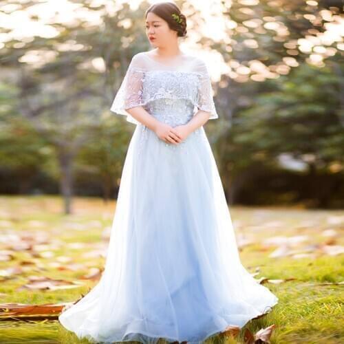 Wedding Dresses A-Line Plus Size Boat Neck Floor-Length Sleeveless Flowers Lace Simple Pattern Women Elegant Wedding Dress D049