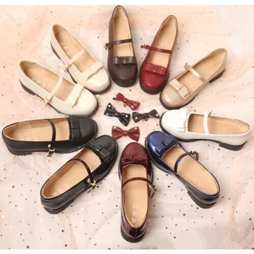 Sweet Lolita Shoes Vintage Round Head Low Heel 3cm Women Cute Bowknot Kawaii Shoes Loli Cosplay Kawaii Girl Anime Loli Shoes