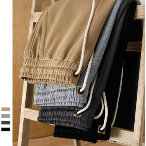 91016 Spring Men Sweatpants Knitting Cotton High Quality Drawstring Heavy Weight Solid Color Student Tie Feet Pants Run Joggers