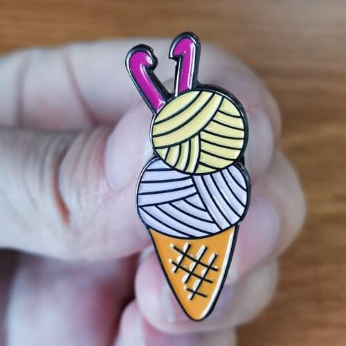 Ice cream crochet yarn ball lapel pin mini corn brooch Ice cream crochet yarn ball
