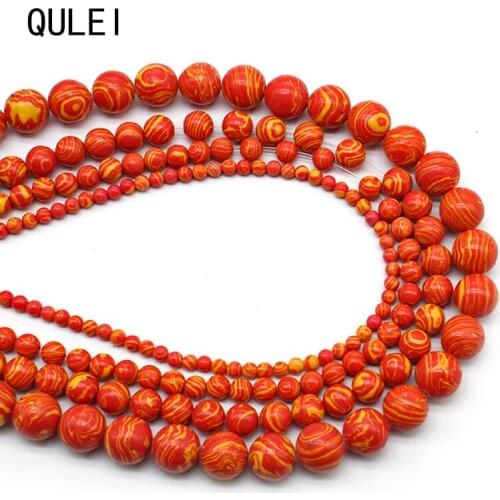 High Quality 4/6/8/10/12mm synthesis Red Malachite Round Loose Bead Natural Stone Beads For DIY Bracelet Necklace Jewelry