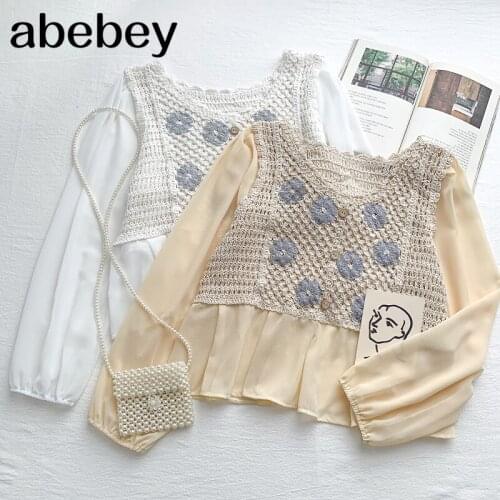 2021 New Spring Summer Sweet All-match Long Sleeve Blouse embroidered hollow out hook flower stitching Shirt Top