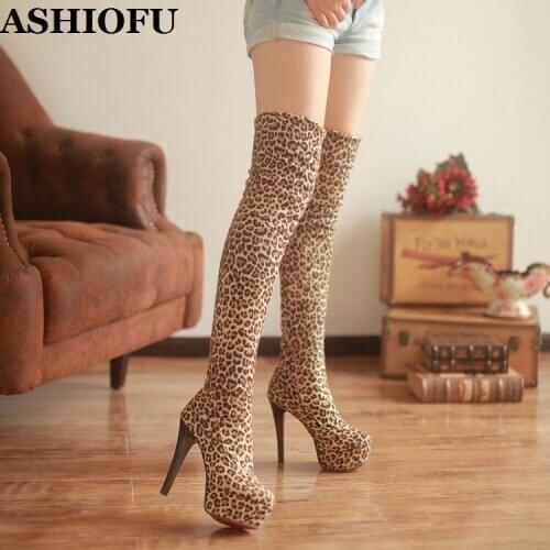 ASHIOFU Wholesale Handmade Womens Over Knee Boots Stiletto Platform Sexy Night-club Thigh High Boots Evening Winter Long Boots