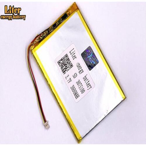 1.0mm 3wire connector 3075100 3600mah 3.7V Rechargeable lipo battery li ion polymer lithium battery tablet pc 7 inch MP4 MP5